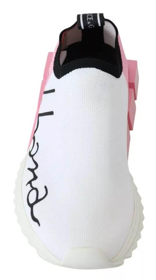 Dolce & Gabbana Pink White Logo Sorrento Sneakers Shoes - Hilstor