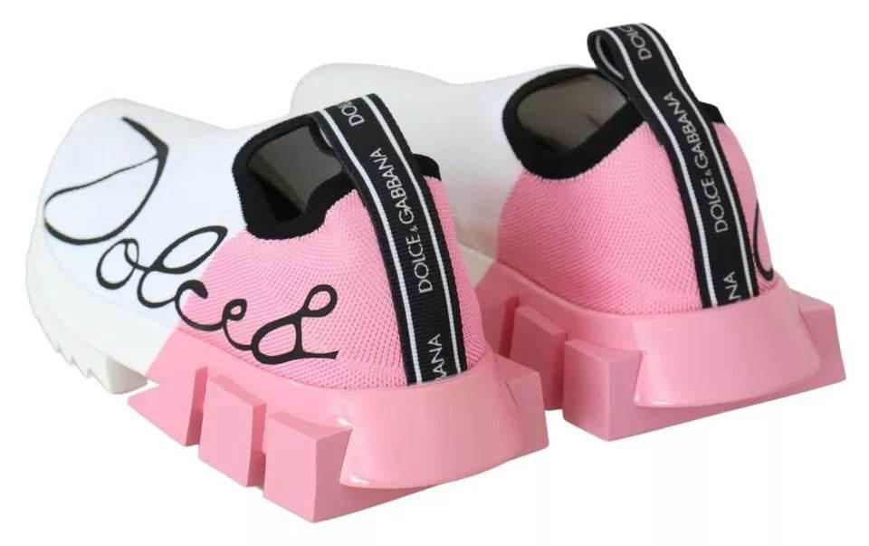 Dolce & Gabbana Pink White Logo Sorrento Sneakers Shoes - Hilstor