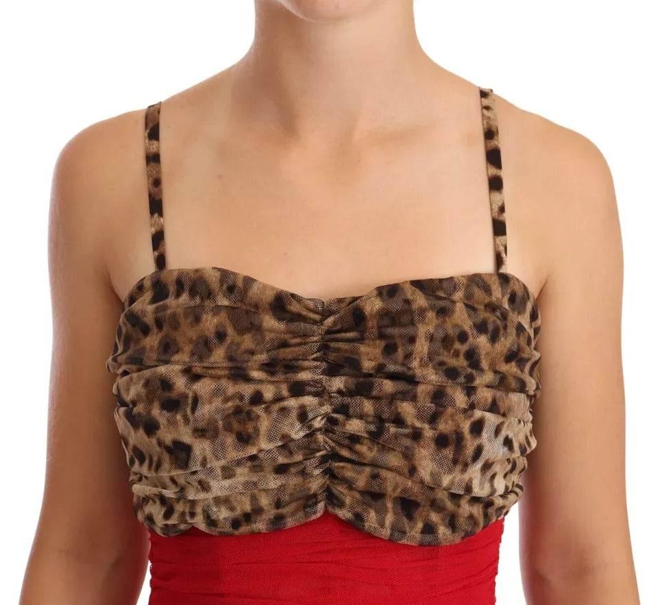 Dolce & Gabbana Brown Leopard Red Tulle Sheath Midi Dress - Hilstor