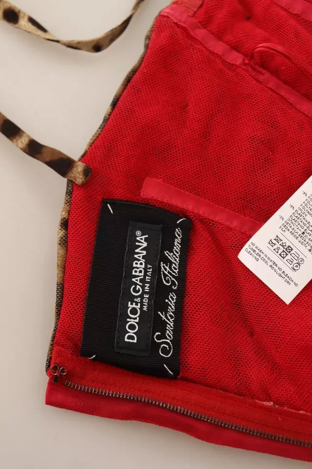 Dolce &amp; Gabbana Brun Leopard Rød Midi-kjole i tylskede
