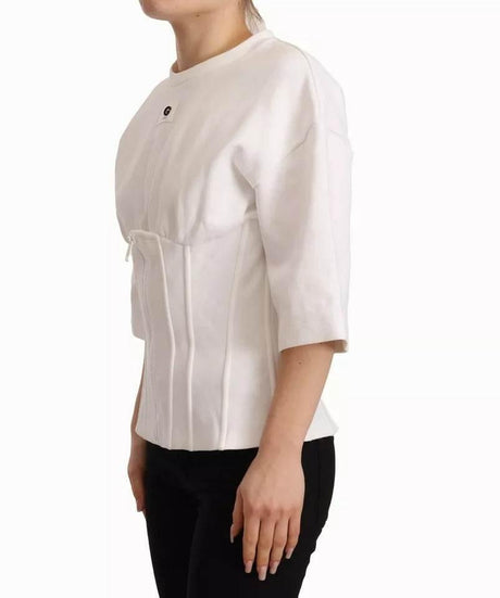Dolce & Gabbana White Cotton Blend 3/4 Sleeves Blouse Top - Hilstor
