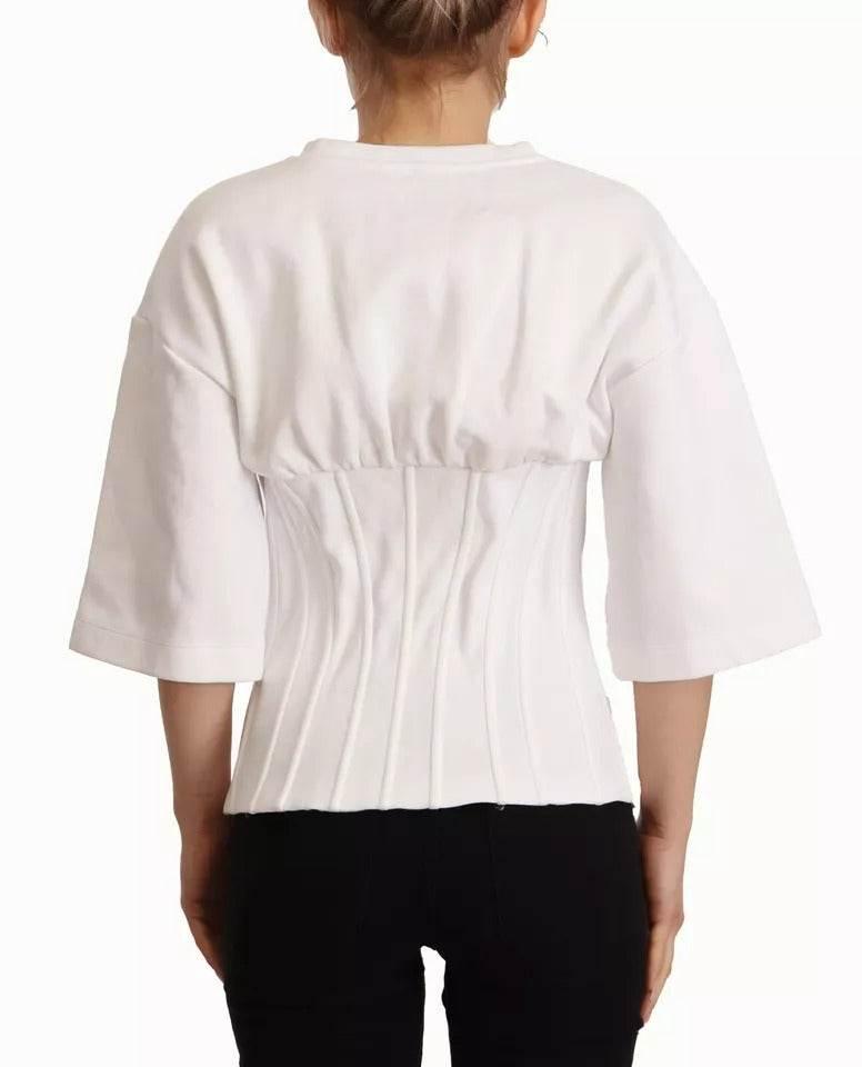 Dolce & Gabbana White Cotton Blend 3/4 Sleeves Blouse Top - Hilstor