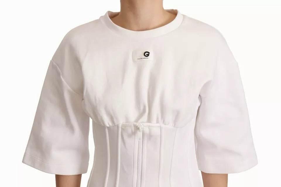 Dolce & Gabbana White Cotton Blend 3/4 Sleeves Blouse Top - Hilstor