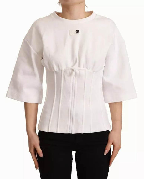 Dolce & Gabbana White Cotton Blend 3/4 Sleeves Blouse Top - Hilstor
