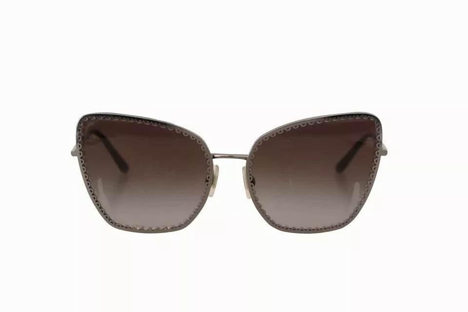 Dolce & Gabbana DG2212 Black Silver Oval Metal Frame Lace Logo Sunglasses - Hilstor