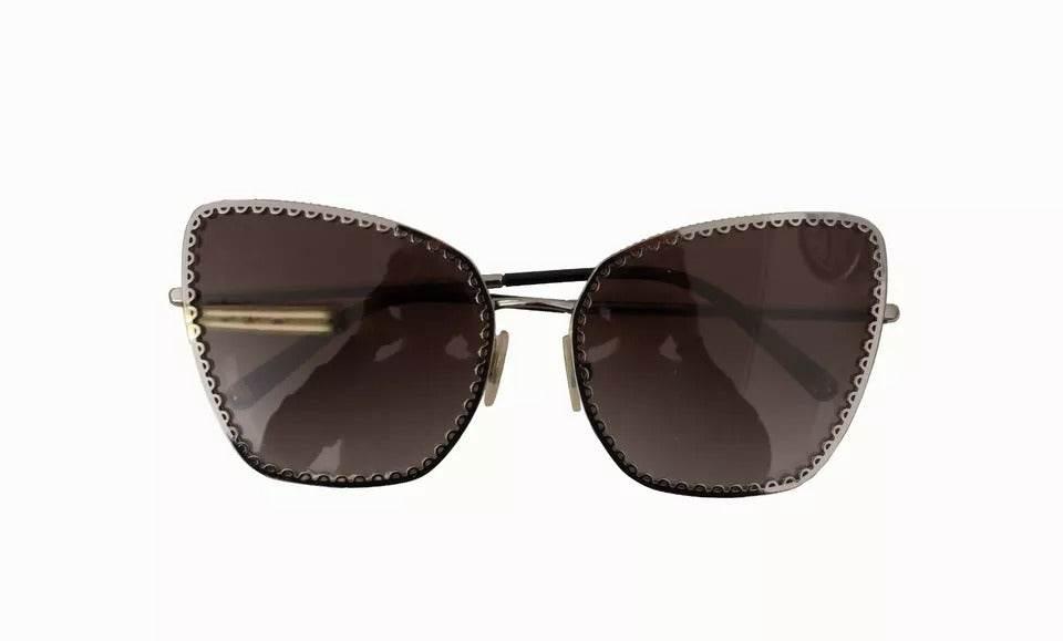 Dolce & Gabbana DG2212 Black Silver Oval Metal Frame Lace Logo Sunglasses - Hilstor