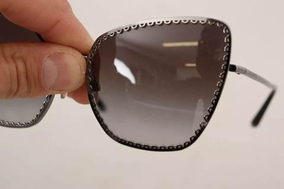 Dolce & Gabbana DG2212 Black Silver Oval Metal Frame Lace Logo Sunglasses - Hilstor