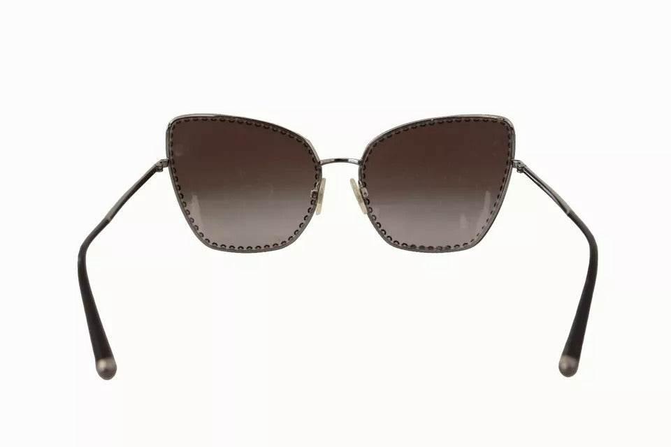 Dolce & Gabbana DG2212 Black Silver Oval Metal Frame Lace Logo Sunglasses - Hilstor