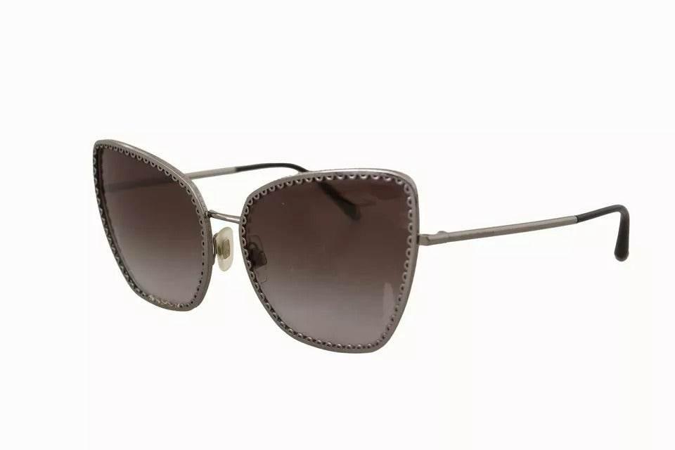 Dolce & Gabbana DG2212 Black Silver Oval Metal Frame Lace Logo Sunglasses - Hilstor