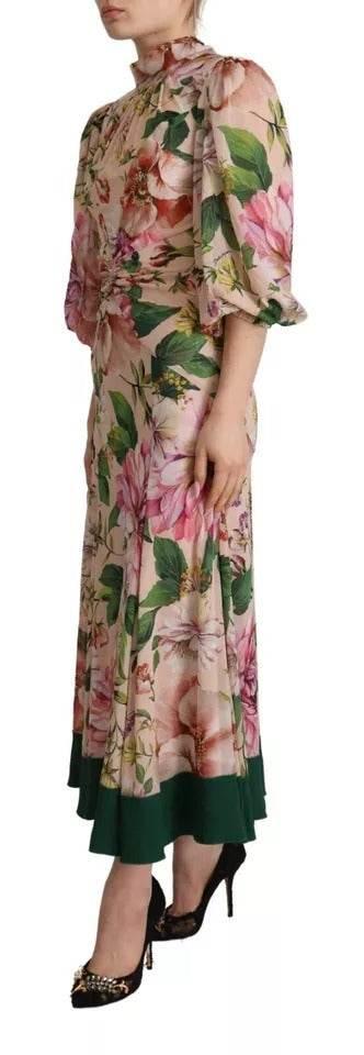 Dolce & Gabbana Pink A-line Sheath Floral Pussy Bow Long Dress - Hilstor