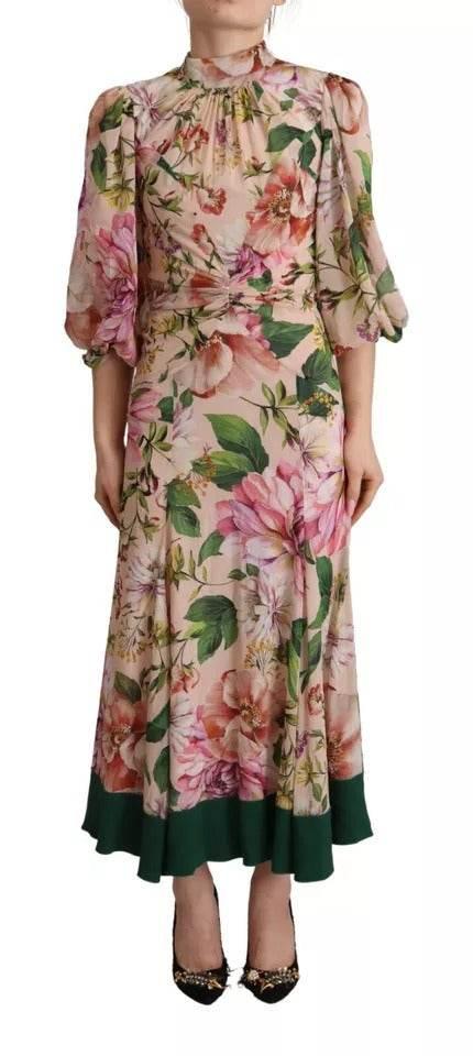 Dolce & Gabbana Pink A-line Sheath Floral Pussy Bow Long Dress - Hilstor