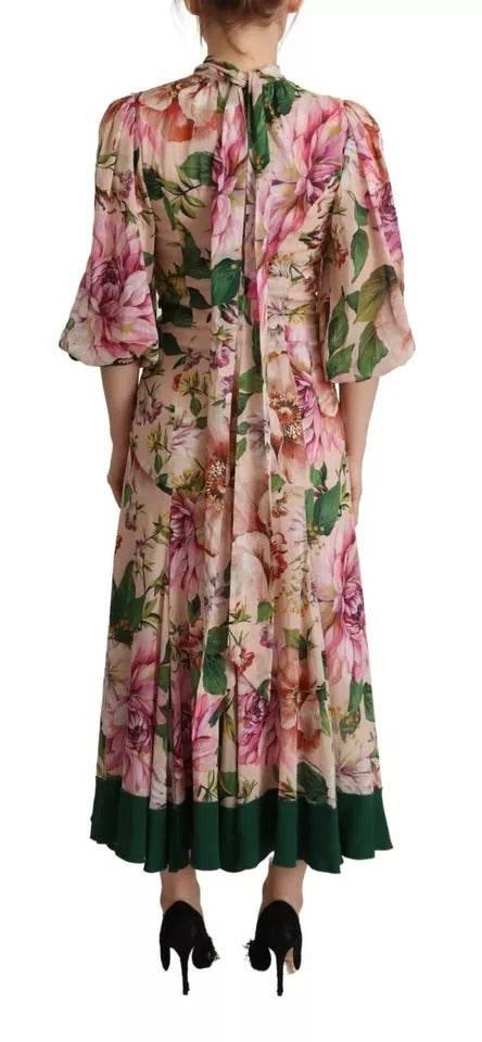 Dolce & Gabbana Pink A-line Sheath Floral Pussy Bow Long Dress - Hilstor