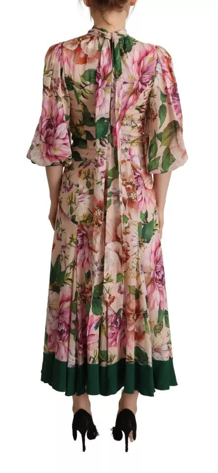 Dolce &amp; Gabbana Pink A-line Skede Floral Pussy Bow Lang Kjole