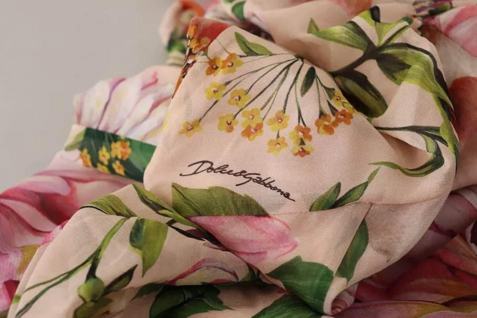 Dolce & Gabbana Pink A-line Sheath Floral Pussy Bow Long Dress - Hilstor