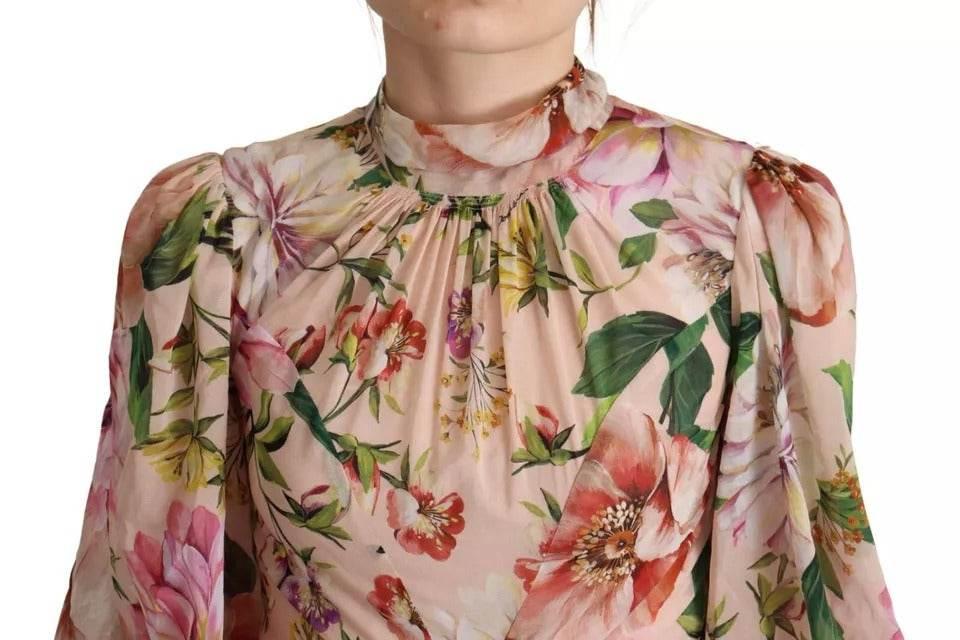 Dolce & Gabbana Pink A-line Sheath Floral Pussy Bow Long Dress - Hilstor