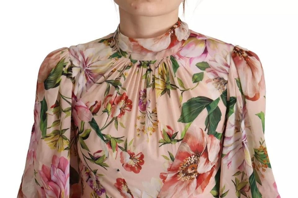Dolce &amp; Gabbana Pink A-line Skede Floral Pussy Bow Lang Kjole