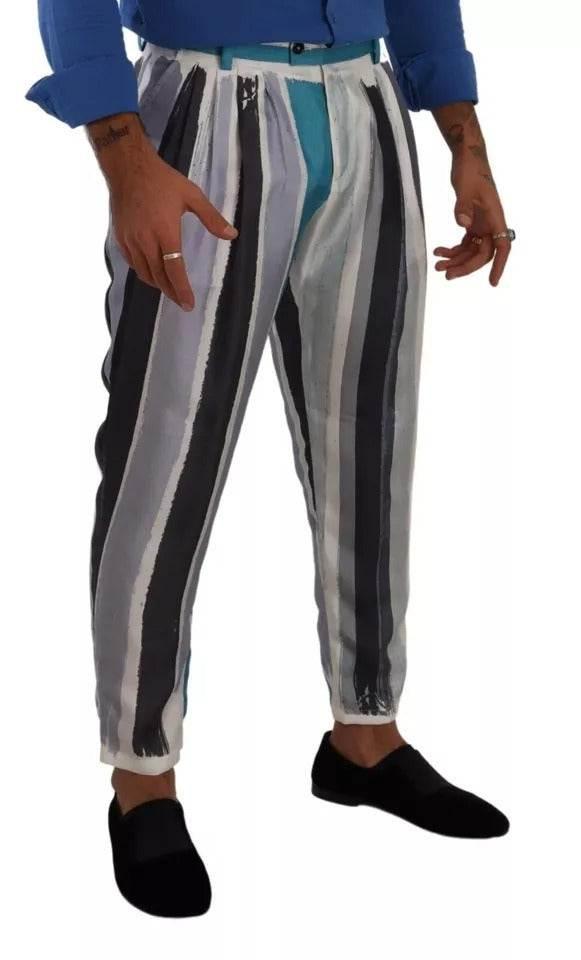 Dolce & Gabbana Blue Striped Silk Tapered Pants - Hilstor