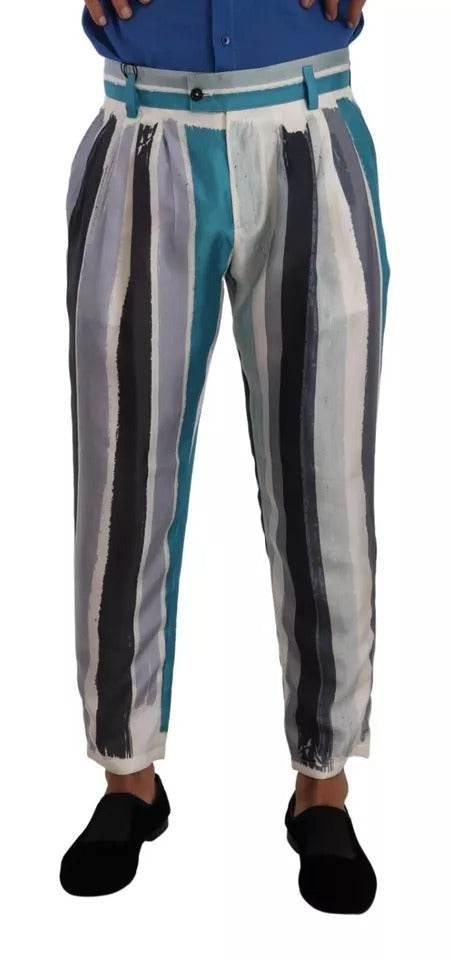 Dolce & Gabbana Blue Striped Silk Tapered Pants - Hilstor
