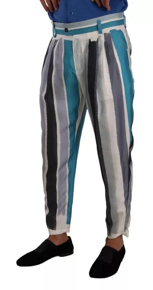 Dolce & Gabbana Blue Striped Silk Tapered Pants - Hilstor