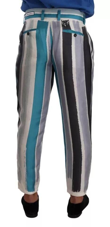 Dolce & Gabbana Blue Striped Silk Tapered Pants - Hilstor