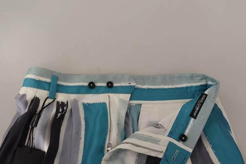 Dolce & Gabbana Blue Striped Silk Tapered Pants - Hilstor