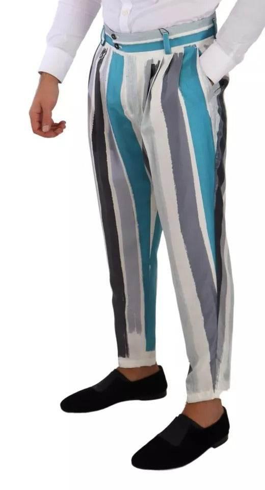 Dolce & Gabbana Multicolor Striped Silk Tapered Pants - Hilstor