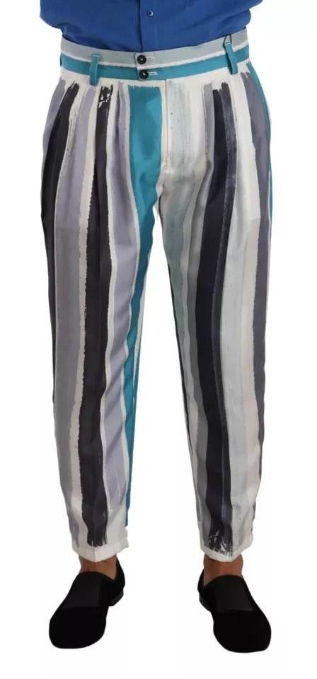 Dolce & Gabbana Multicolor Striped Silk Tapered Pants - Hilstor