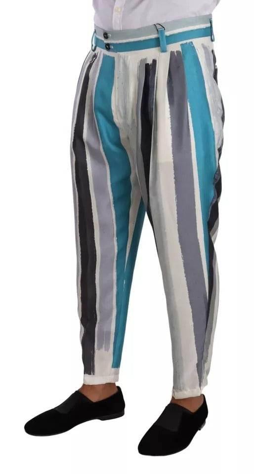 Dolce & Gabbana Multicolor Striped Silk Tapered Pants - Hilstor