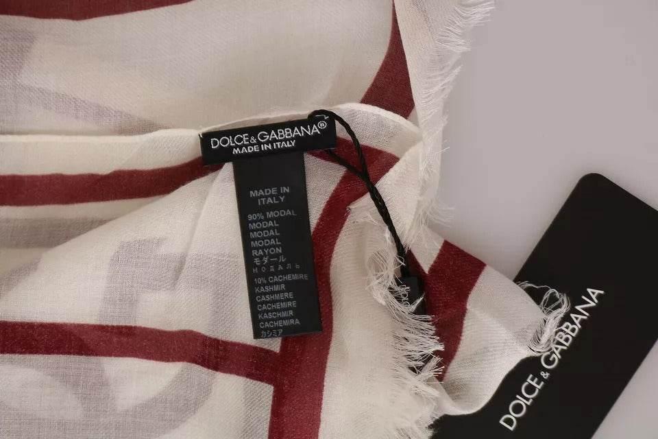 Dolce & Gabbana White Red Printed Wrap Shawl Modal Scarf - Hilstor