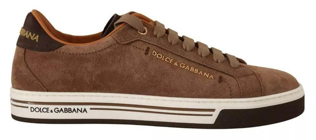 Dolce & Gabbana Brown Suede Logo Low Top Sneakers Men Shoes - Hilstor