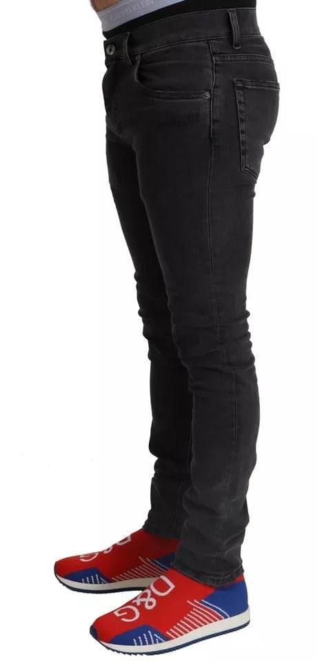 Dolce & Gabbana Gray Running Denim Stretch Logo Skinny Jeans - Hilstor