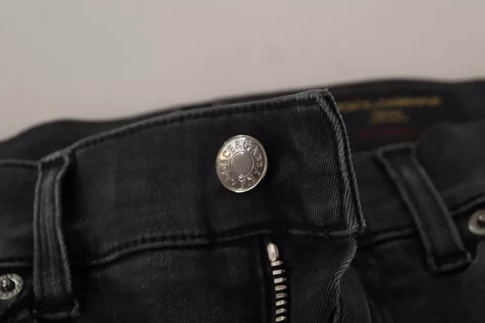 Dolce & Gabbana Gray Running Denim Stretch Logo Skinny Jeans - Hilstor
