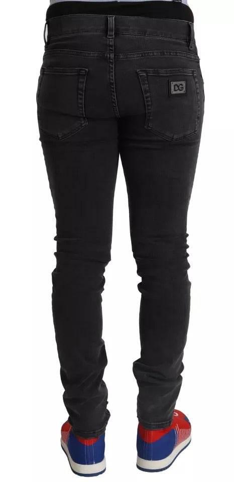 Dolce & Gabbana Gray Running Denim Stretch Logo Skinny Jeans - Hilstor