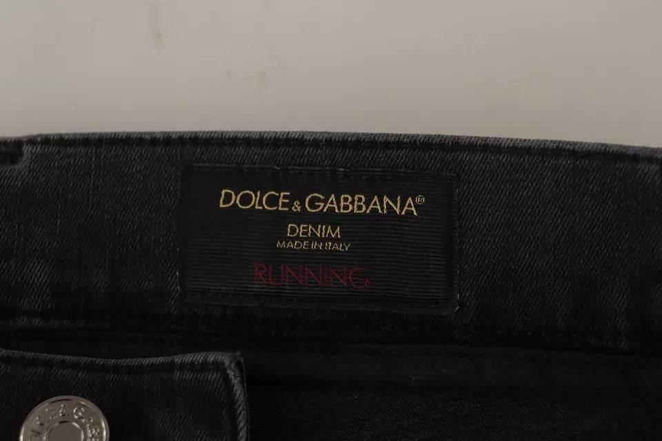 Dolce & Gabbana Gray Running Denim Stretch Logo Skinny Jeans - Hilstor