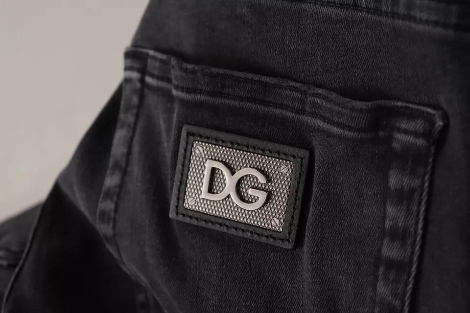 Dolce & Gabbana Gray Running Denim Stretch Logo Skinny Jeans - Hilstor