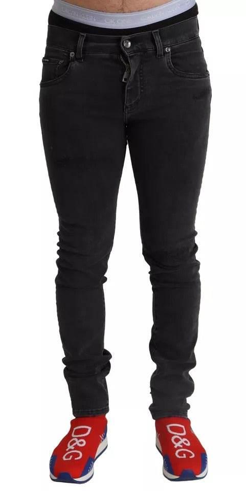 Dolce & Gabbana Gray Running Denim Stretch Logo Skinny Jeans - Hilstor