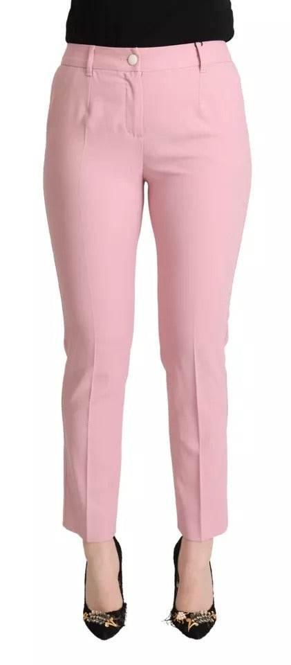 Dolce & Gabbana Pink Wool Mid Waist Tapered Pants - Hilstor