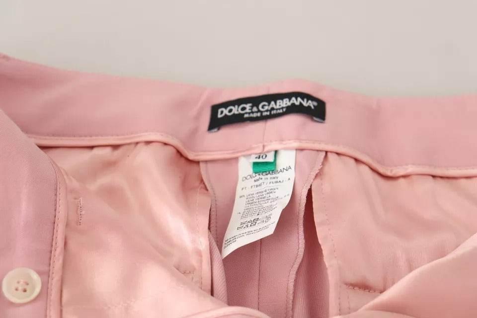 Dolce & Gabbana Pink Wool Mid Waist Tapered Pants - Hilstor