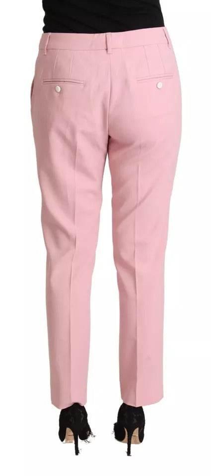 Dolce & Gabbana Pink Wool Mid Waist Tapered Pants - Hilstor