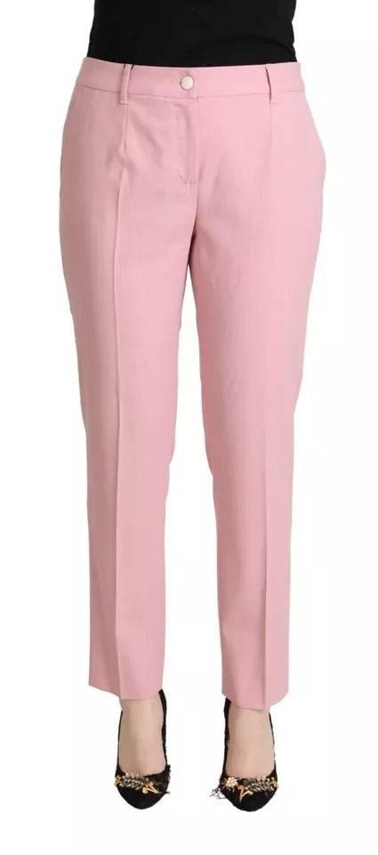 Dolce & Gabbana Pink Wool Mid Waist Tapered Pants - Hilstor