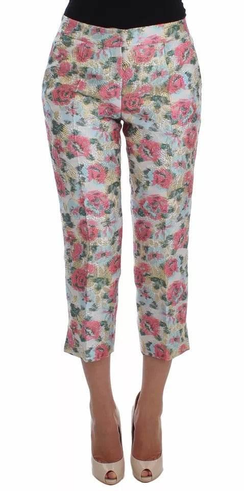 Dolce & Gabbana White Pink Floral Brocade Pants - Hilstor