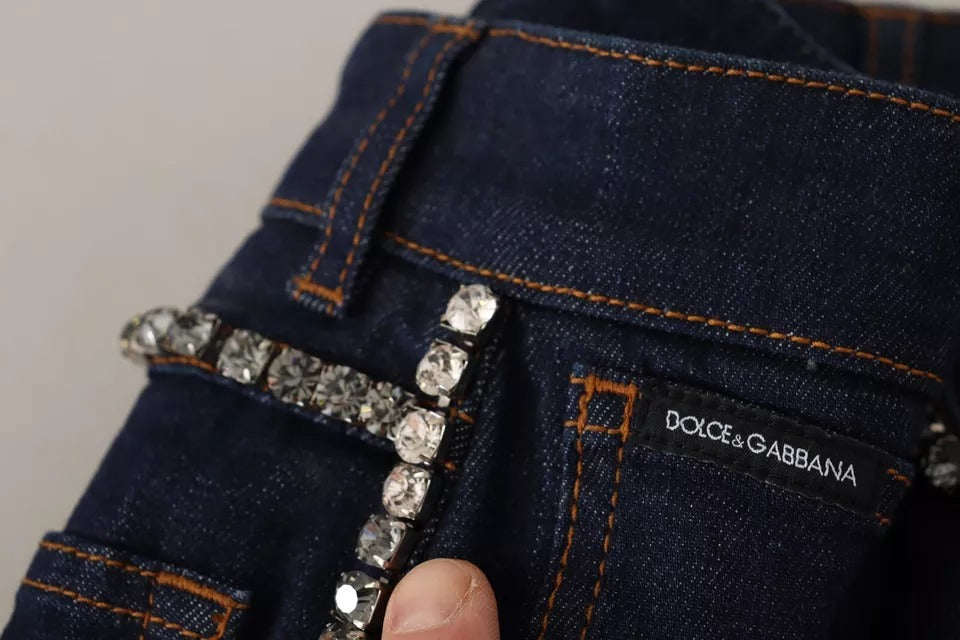 Dolce &amp; Gabbana mørkeblå udsmykkede denim Hot Pants Shorts