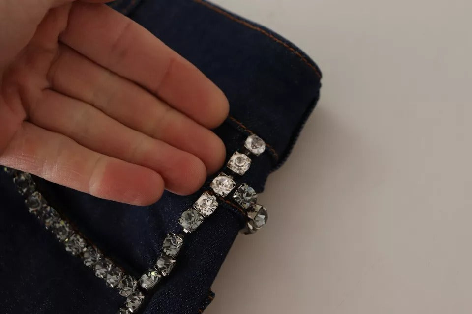 Dolce &amp; Gabbana mørkeblå udsmykkede denim Hot Pants Shorts