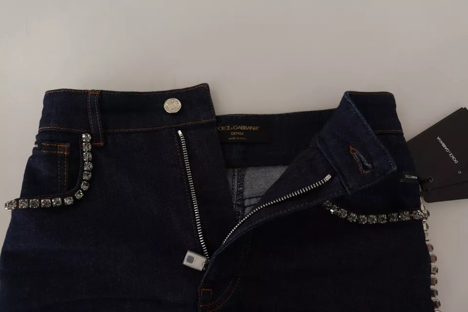Dolce &amp; Gabbana mørkeblå udsmykkede denim Hot Pants Shorts