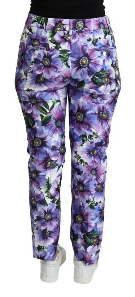Dolce & Gabbana Purple Floral Print Tapered Cotton Pants - Hilstor