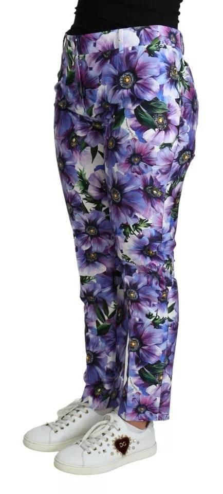 Dolce & Gabbana Purple Floral Print Tapered Cotton Pants - Hilstor