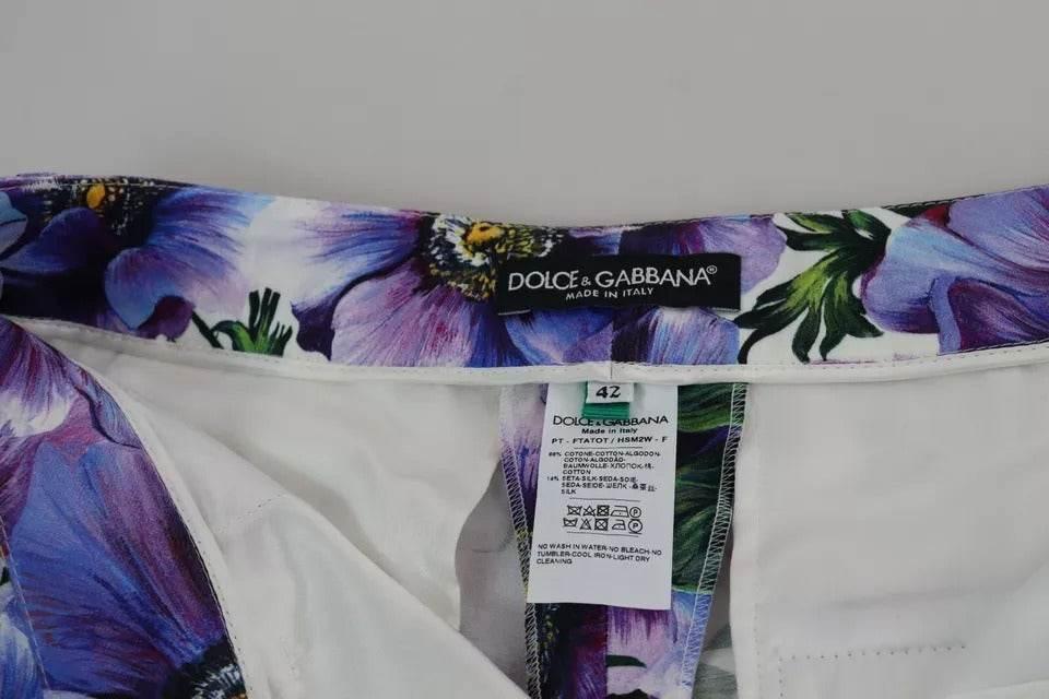 Dolce & Gabbana Purple Floral Print Tapered Cotton Pants - Hilstor