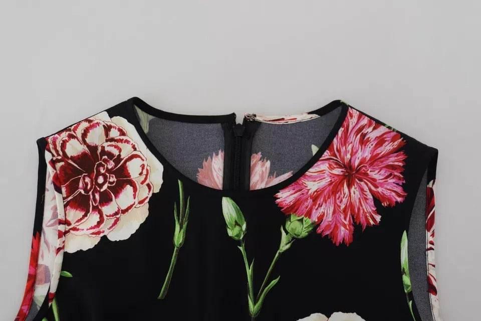 Dolce & Gabbana Black Floral Sleeveless Tank Top Silk Blouse - Hilstor
