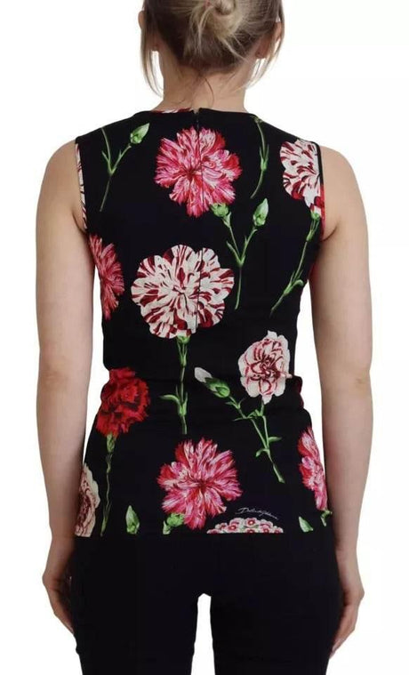 Dolce & Gabbana Black Floral Sleeveless Tank Top Silk Blouse - Hilstor