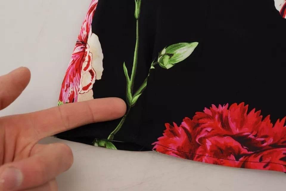 Dolce & Gabbana Black Floral Sleeveless Tank Top Silk Blouse - Hilstor